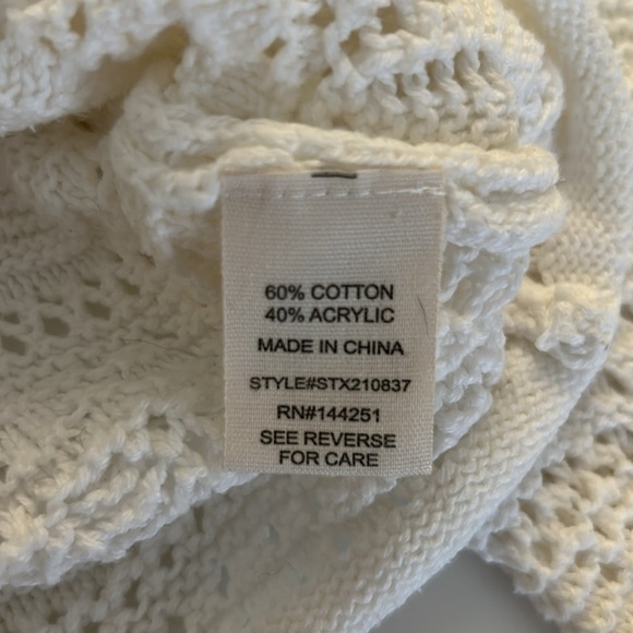 Jessica Simpson White Open Knit V-Neck Long Sleeve Front Tie Sweater Size Large - Picture 7 of 7